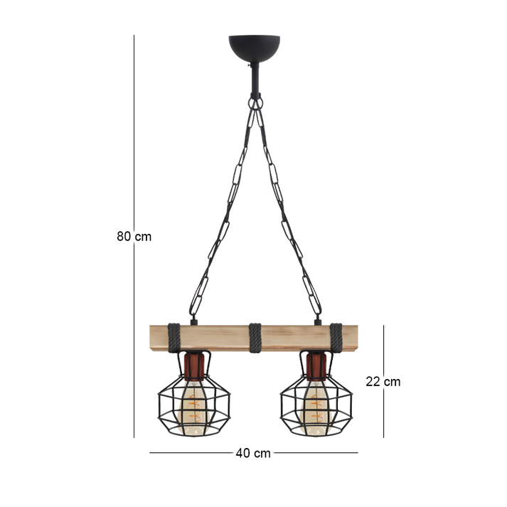 Φωτιστικό οροφής Lumenia E27 ξύλινο - μεταλλικό δίφωτο χρώμα φυσικό - μαύρο 40x14x80εκ.