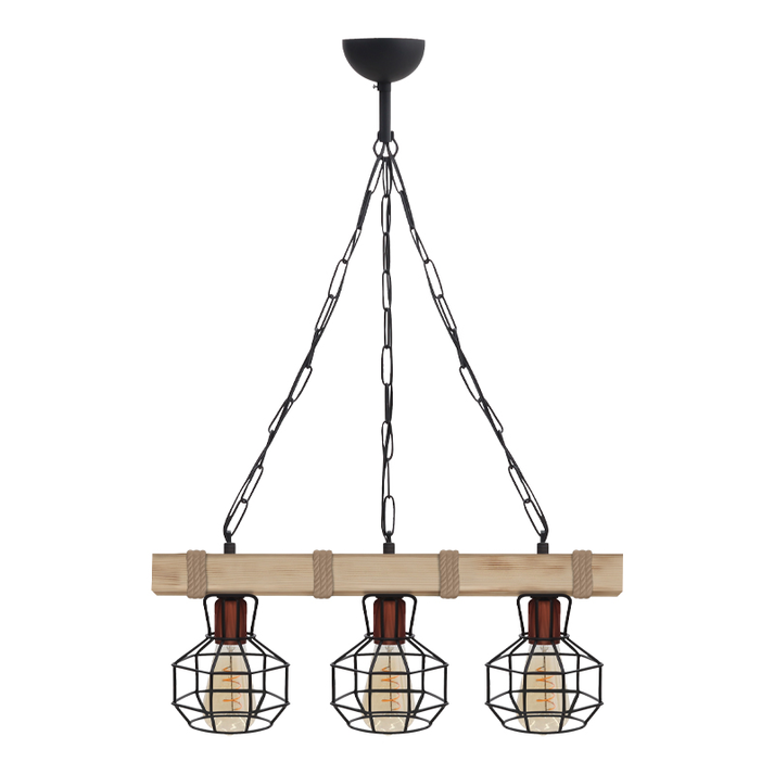 Φωτιστικό οροφής Lumenia E27 ξύλινο - μεταλλικό τρίφωτο χρώμα φυσικό - μαύρο 50x14x80εκ.