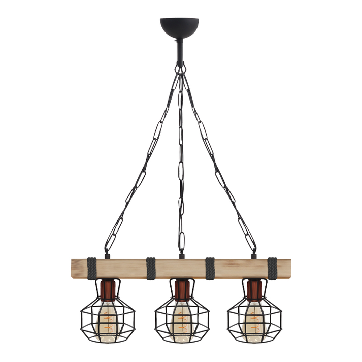Φωτιστικό οροφής Lumenia E27 ξύλινο - μεταλλικό τρίφωτο χρώμα φυσικό - μαύρο 50x14x80εκ.