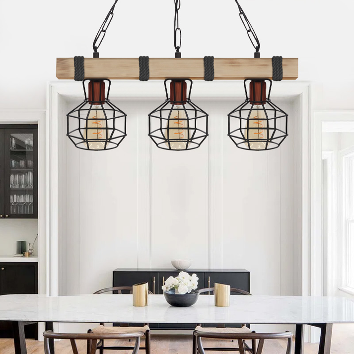 Φωτιστικό οροφής Lumenia E27 ξύλινο - μεταλλικό τρίφωτο χρώμα φυσικό - μαύρο 50x14x80εκ.