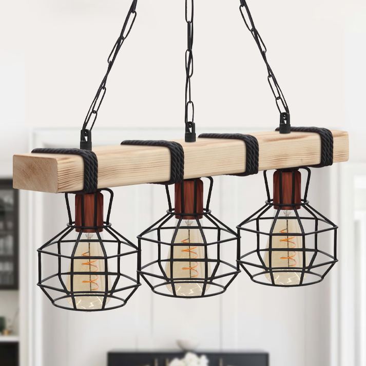 Φωτιστικό οροφής Lumenia E27 ξύλινο - μεταλλικό τρίφωτο χρώμα φυσικό - μαύρο 50x14x80εκ.