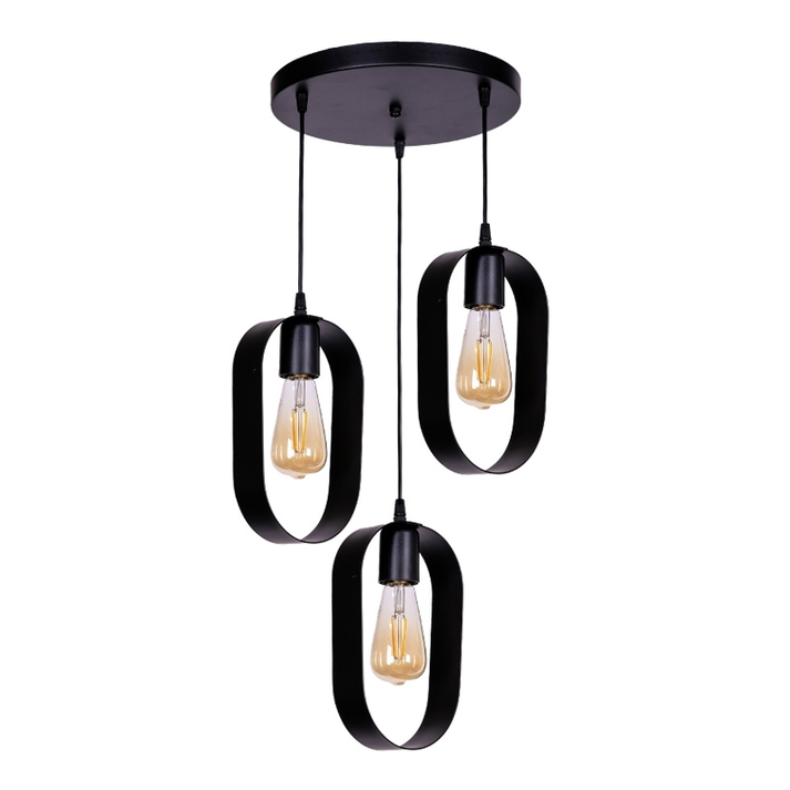 Φωτιστικό οροφής Mordo E27 μεταλλικό τρίφωτο χρώμα μαύρο 40x40x70εκ.