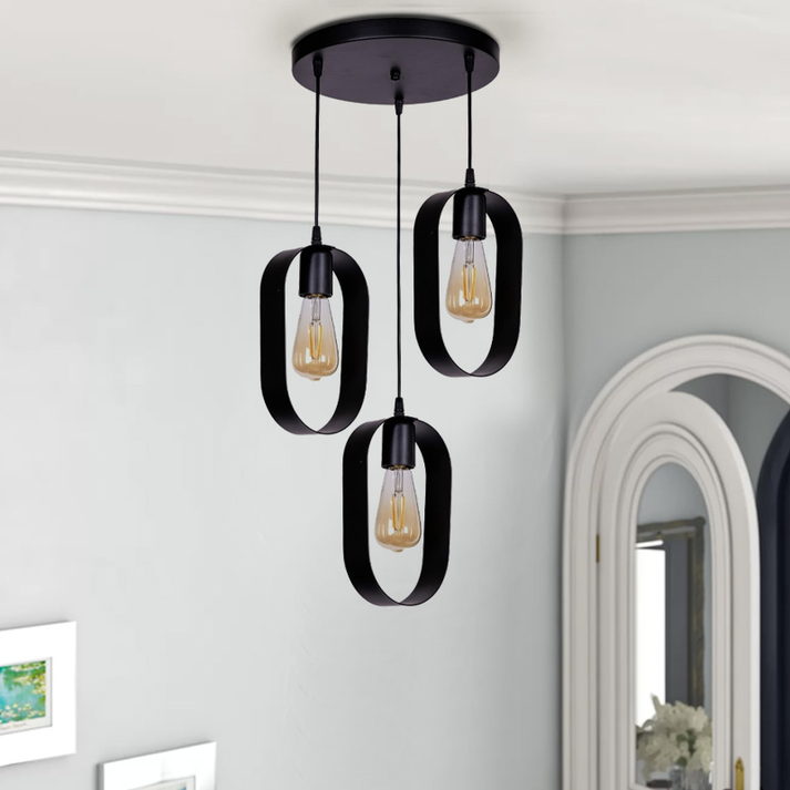 Φωτιστικό οροφής Mordo E27 μεταλλικό τρίφωτο χρώμα μαύρο 40x40x70εκ.