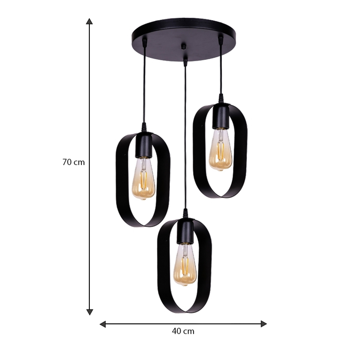 Φωτιστικό οροφής Mordo E27 μεταλλικό τρίφωτο χρώμα μαύρο 40x40x70εκ.
