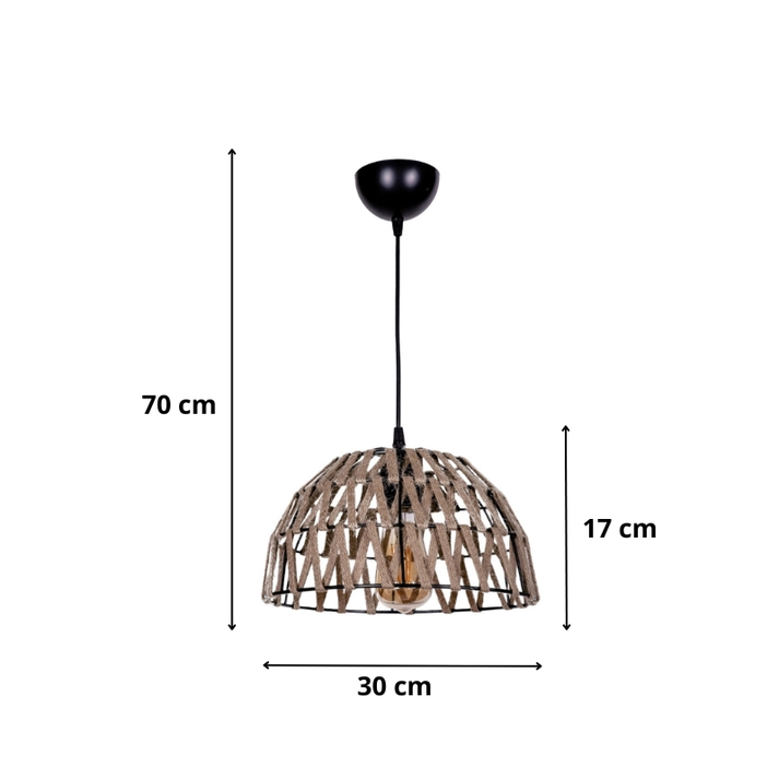 Φωτιστικό οροφής Simoza E27 μεταλλικό - σχοινί μονόφωτο χρώμα φυσικό Ø30x70εκ.