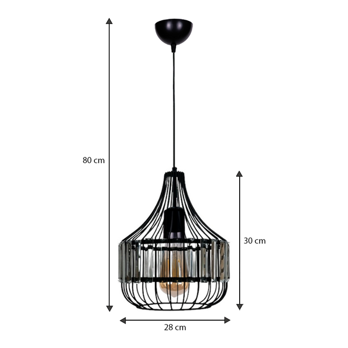 Φωτιστικό οροφής Merlin E27 μεταλλικό - γυάλινο μονόφωτο χρώμα μαύρο Ø28x80εκ.