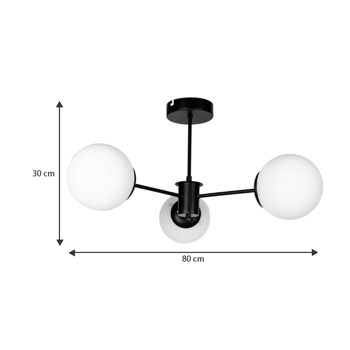 Φωτιστικό οροφής Fune E27 μεταλλικό - γυάλινο τρίφωτο χρώμα μαύρο - λευκό Ø60x30εκ.