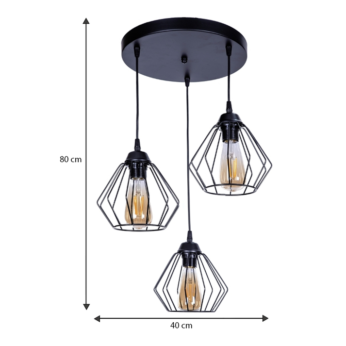 Φωτιστικό οροφής Bart E27 μεταλλικό τρίφωτο χρώμα μαύρο 40x40x80εκ.