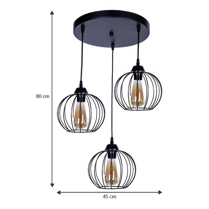 Φωτιστικό οροφής Lina E27 μεταλλικό τρίφωτο χρώμα μαύρο 45x40x80εκ.