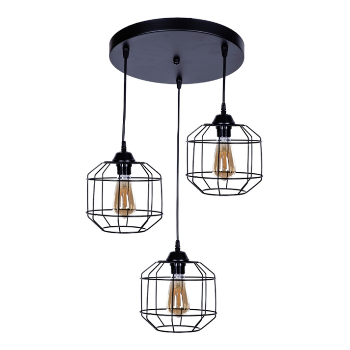 Φωτιστικό οροφής Rago E27 μεταλλικό τρίφωτο χρώμα μαύρο 50x40x80εκ.