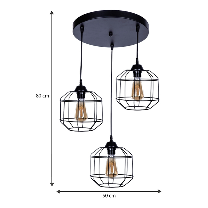 Φωτιστικό οροφής Rago E27 μεταλλικό τρίφωτο χρώμα μαύρο 50x40x80εκ.