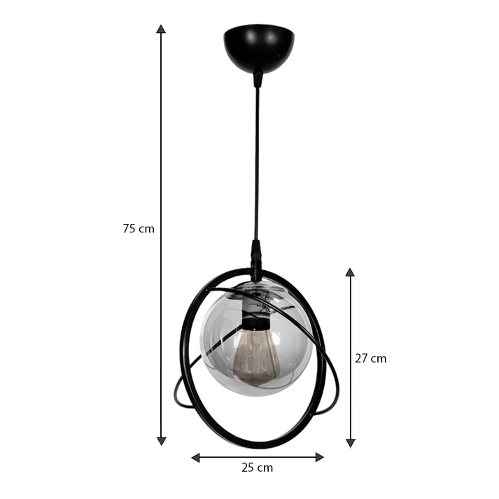 Φωτιστικό οροφής Globe E27 μεταλλικό μονόφωτο χρώμα μαύρο Ø25x75εκ.