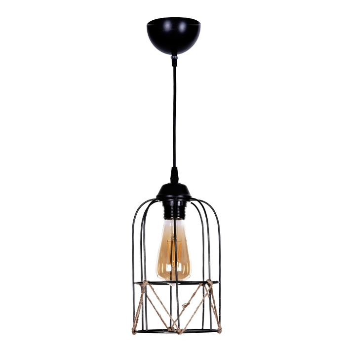 Φωτιστικό οροφής Argon E27 μεταλλικό - σχοινί μονόφωτο χρώμα μαύρο Ø15x65εκ.