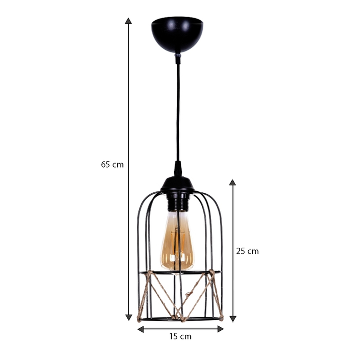 Φωτιστικό οροφής Argon E27 μεταλλικό - σχοινί μονόφωτο χρώμα μαύρο Ø15x65εκ.