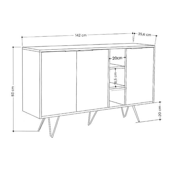 Μπουφές Clara χρώμα φυσικό οξιάς - ανθρακί 142x35,6x83εκ.