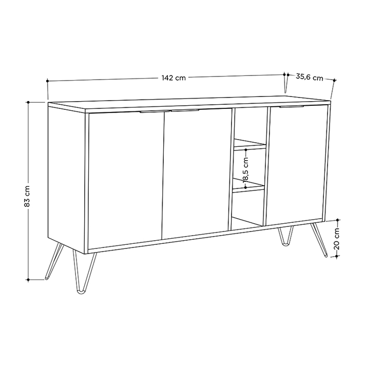 Μπουφές Clara χρώμα ανθρακί - ανοιχτή μόκα 142x35,6x83εκ.