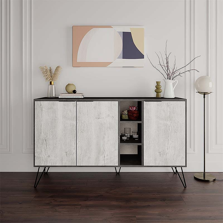 Μπουφές Clara χρώμα γκρι ρετρό - λευκό αντικέ 142x35,6x83εκ.