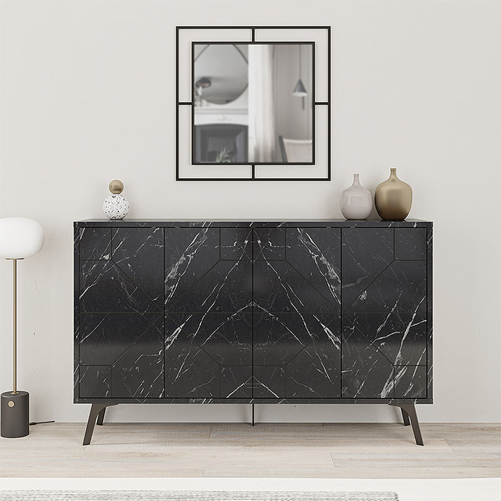 Μπουφές Dune χρώμα μαύρο εφέ μαρμάρου 123x35x77,4εκ.