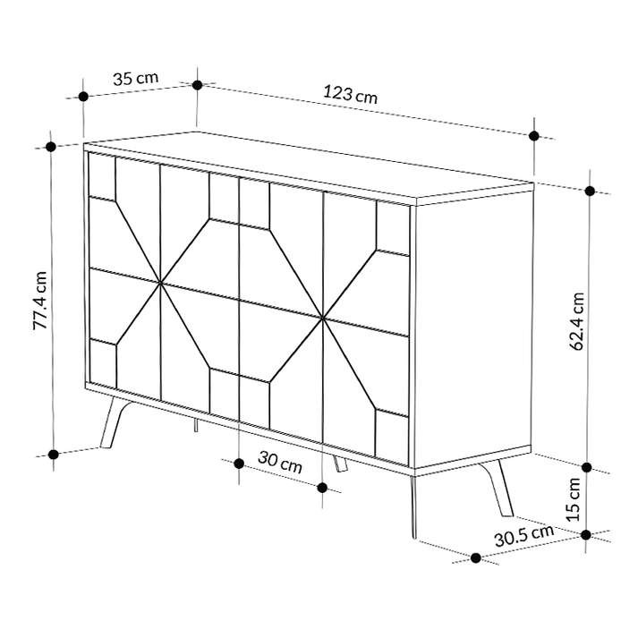 Μπουφές Dune χρώμα μαύρο εφέ μαρμάρου 123x35x77,4εκ.
