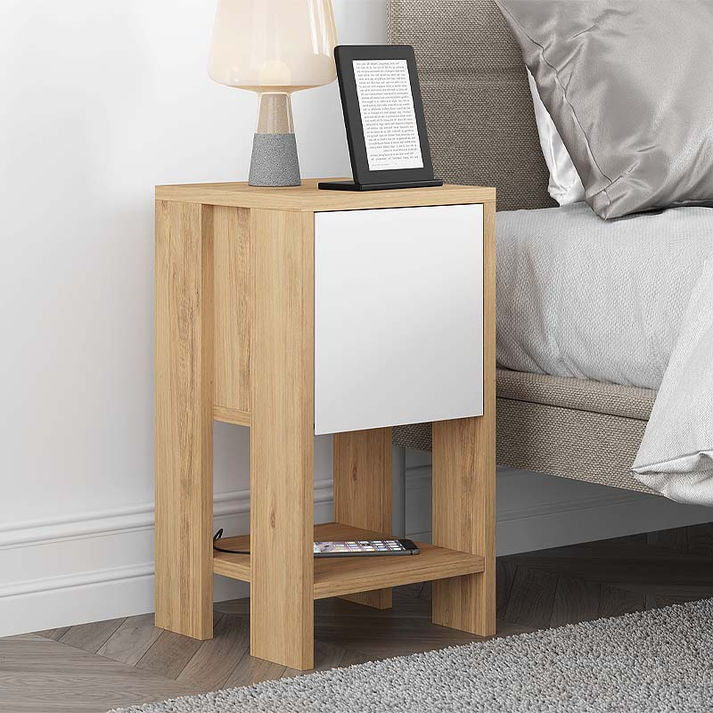 Κομοδίνο Ema χρώμα sapphire oak - λευκό 30x30x55εκ.