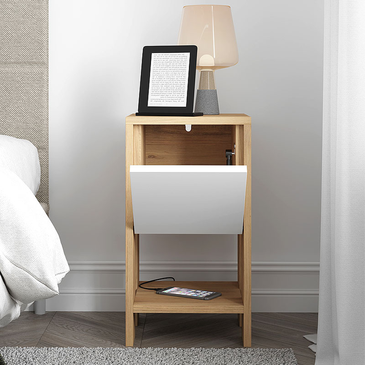 Κομοδίνο Ema χρώμα sapphire oak - λευκό 30x30x55εκ.