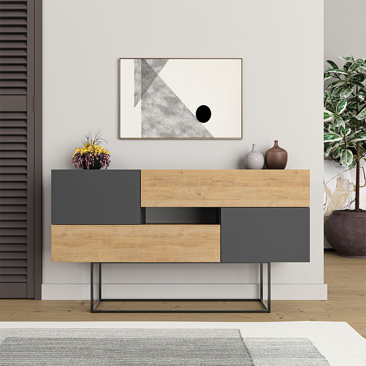 Μπουφές Eros φυσικό οξιάς - ανθρακί 145x40x82εκ.