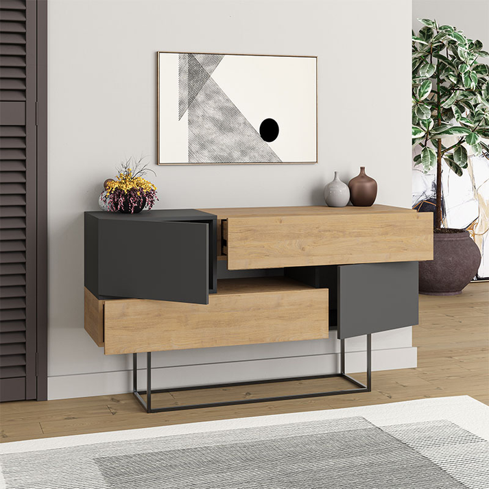 Μπουφές Eros φυσικό οξιάς - ανθρακί 145x40x82εκ.