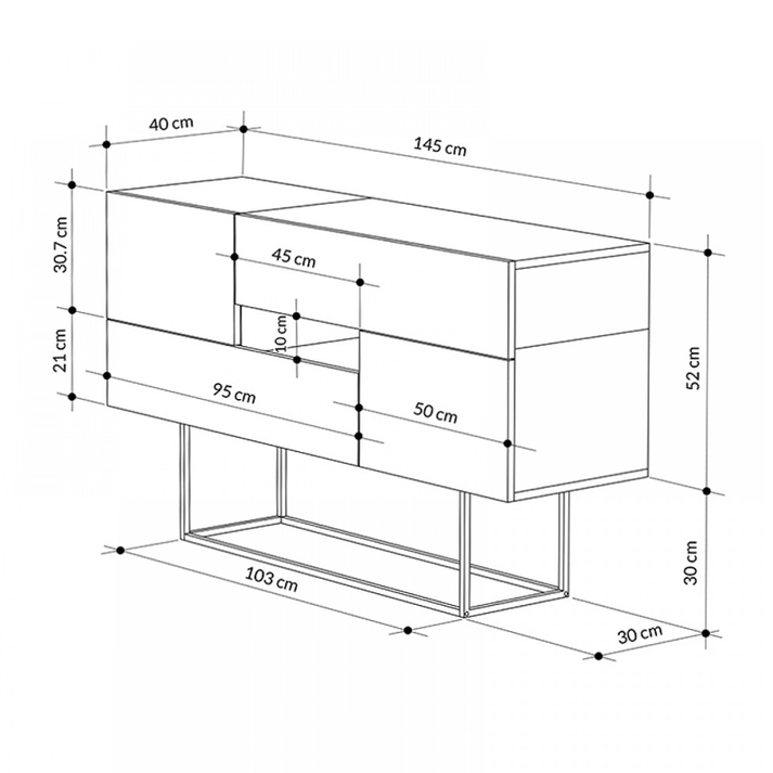 Μπουφές Eros γκρι ρετρό - λευκό εφέ μαρμάρου 145x40x82εκ.