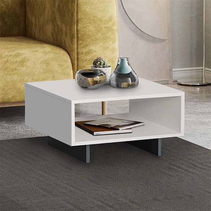 Τραπεζάκι σαλονιού Hola χρώμα λευκό - ανθρακί 60x60x32εκ.