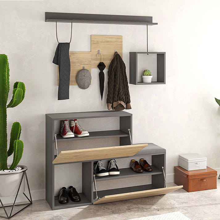 Έπιπλο εισόδου - παπουτσοθήκη Holdon φυσικό οξιάς/ανθρακί 120x36,5x87,5εκ.