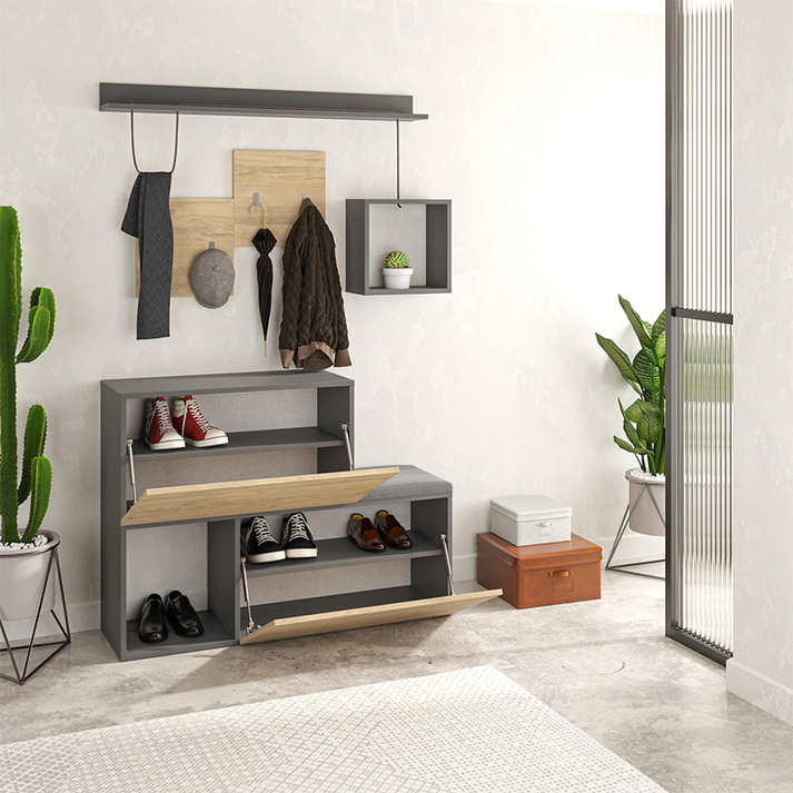 Έπιπλο εισόδου - παπουτσοθήκη Holdon φυσικό οξιάς/ανθρακί 120x36,5x87,5εκ.