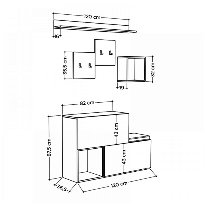Έπιπλο εισόδου - παπουτσοθήκη Holdon χρώμα λευκό αντικέ 120x36,5x87,5εκ.