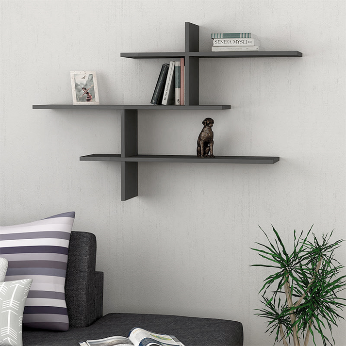 Ραφιέρα τοίχου Leo χρώμα ανθρακί 123x22x80εκ.