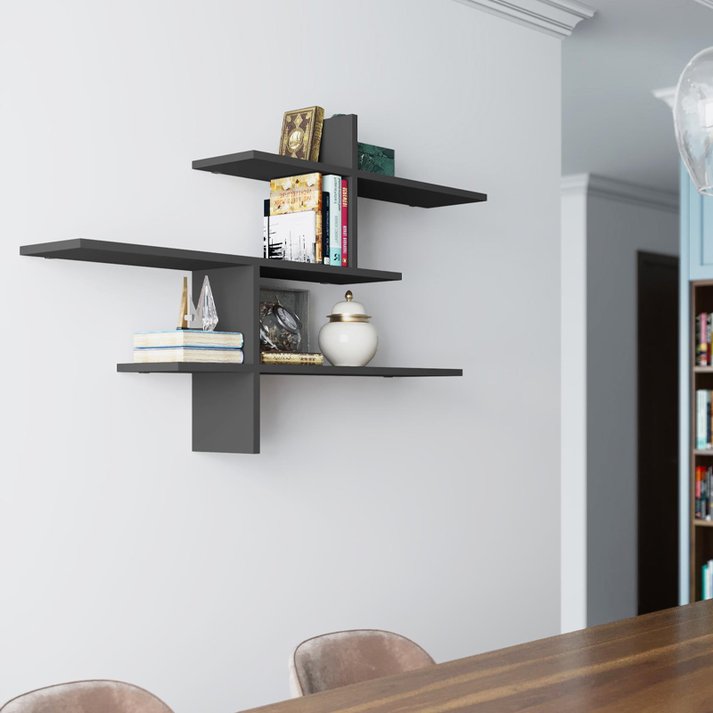 Ραφιέρα τοίχου Leo χρώμα ανθρακί 123x22x80εκ.