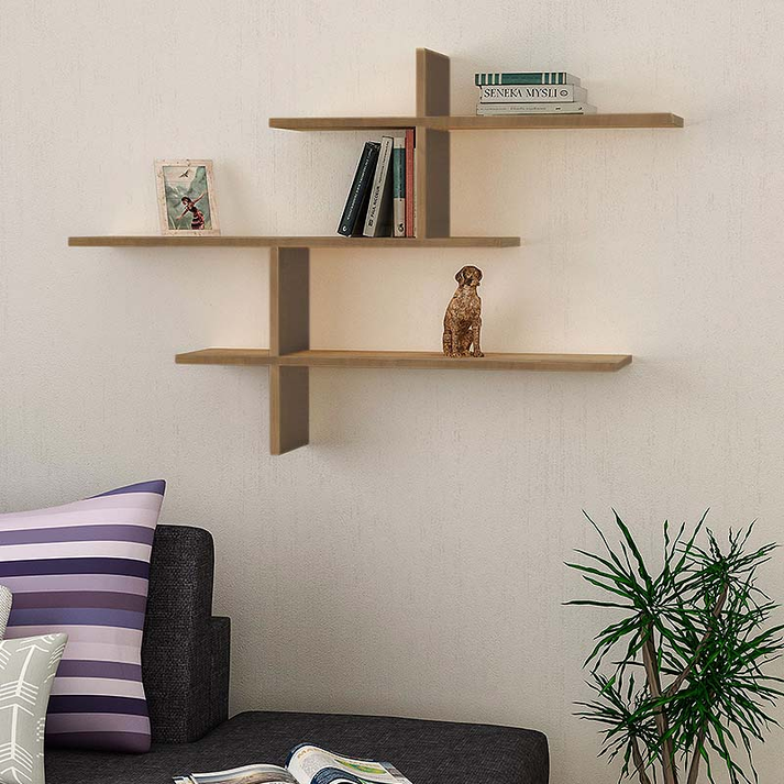 Ραφιέρα τοίχου Leo χρώμα ανοιχτό καρυδί 123x22x80εκ.