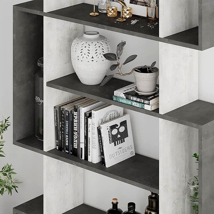 Βιβλιοθήκη Mito χρώμα λευκό αντικέ - γκρι ρετρό 108x25x161εκ.