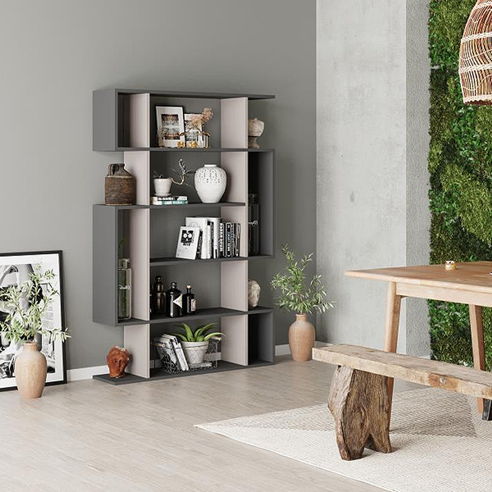 Βιβλιοθήκη Mito χρώμα ανοιχτή μόκα - ανθρακί 108x25x161εκ.