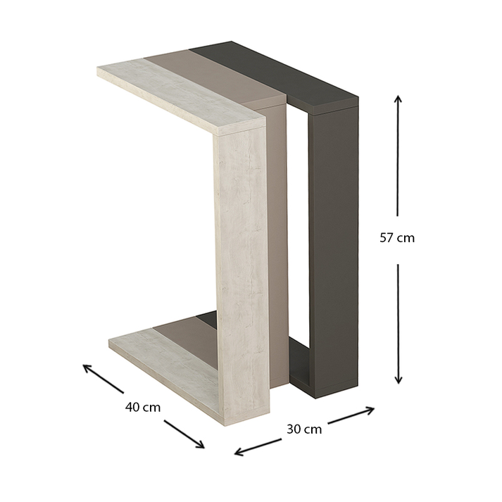 Τραπεζάκι βοηθητικό Muju ανοιχτή μόκα/λευκό αντικέ/ανθρακί 30x40x57εκ.