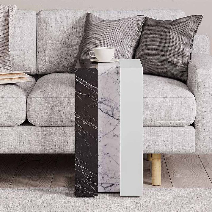 Τραπεζάκι βοηθητικό Muju χρώμα μαύρο - λευκό εφέ μαρμάρου/λευκό 30x40x57εκ.