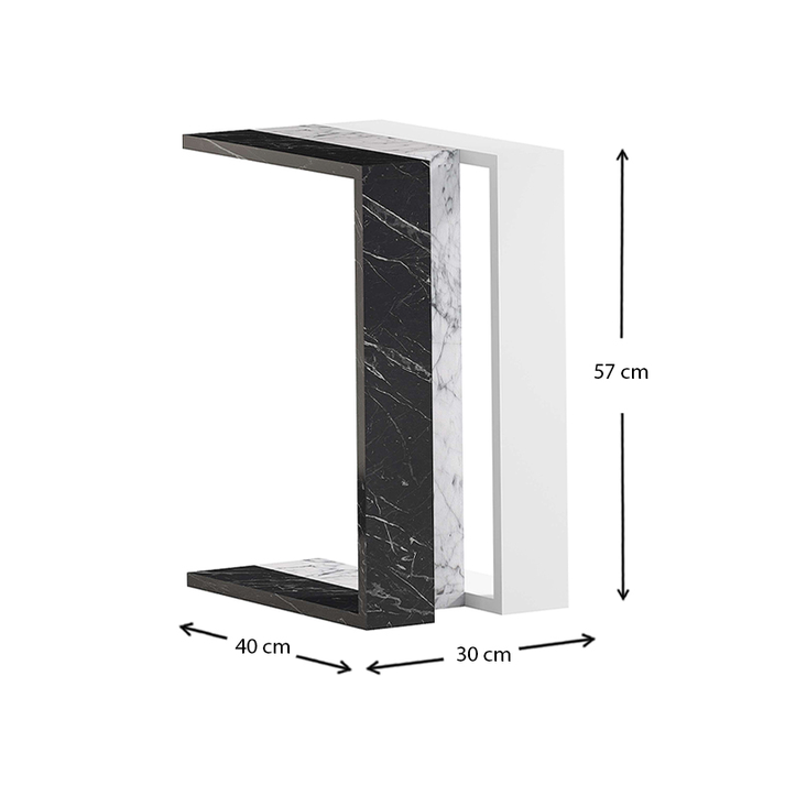 Τραπεζάκι βοηθητικό Muju χρώμα μαύρο - λευκό εφέ μαρμάρου/λευκό 30x40x57εκ.
