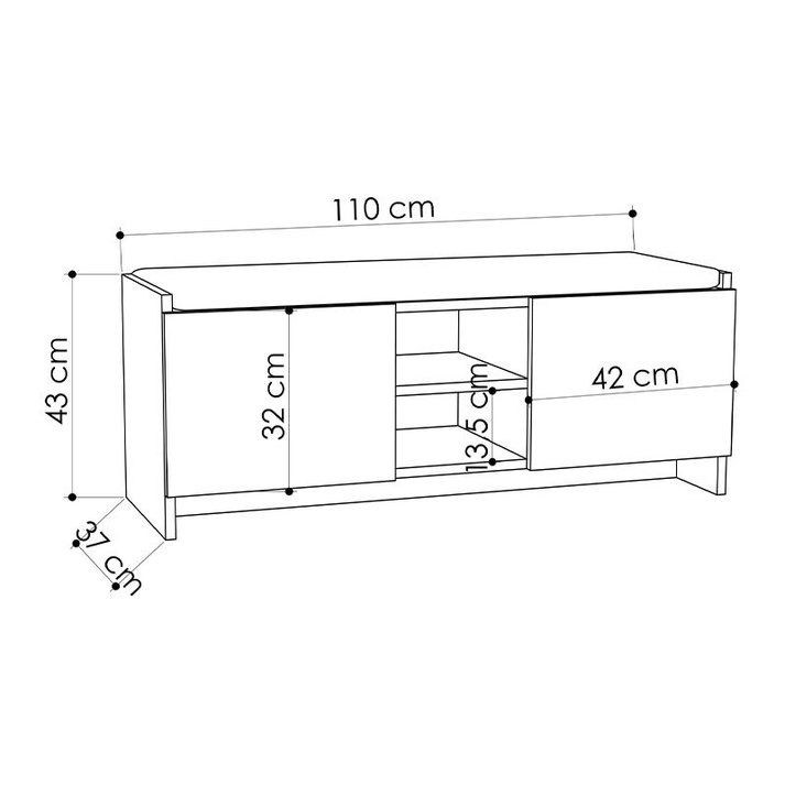 Παπουτσοθήκη Zulla χρώμα μαύρο 110x37x43εκ.