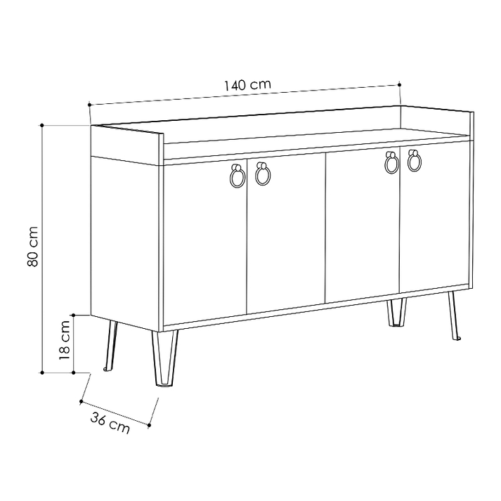 Μπουφές Dea χρώμα φυσικό οξιάς - ανθρακί 140x36x80εκ.