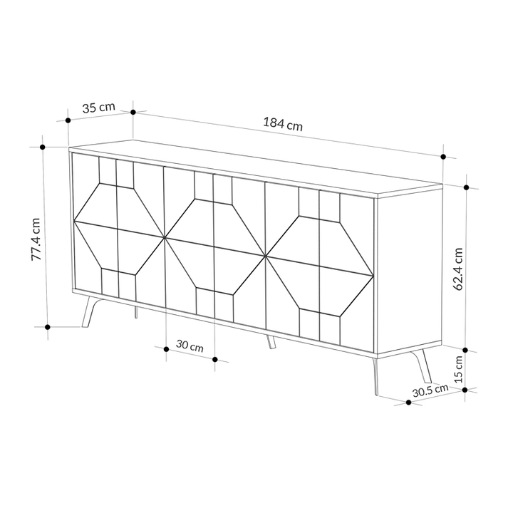 Μπουφές Dune χρώμα λευκό αντικέ 184x35x77,4εκ.
