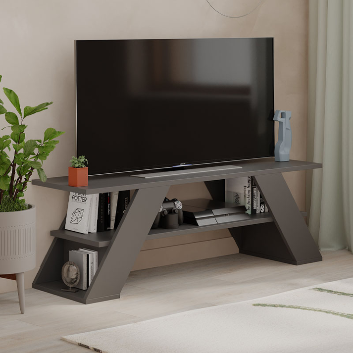 Έπιπλο τηλεόρασης Farfalla χρώμα ανθρακί 120x33,5x40εκ.