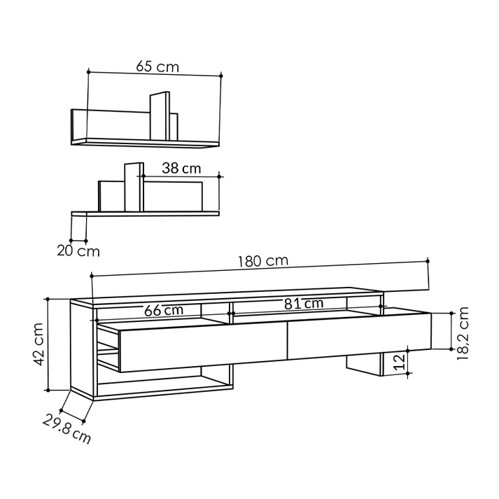 Έπιπλο τηλεόρασης Gara χρώμα ανθρακί 180x29,8x42εκ.