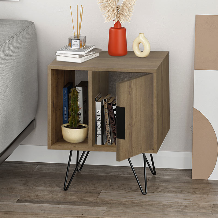 Κομοδίνο Glynn χρώμα ανοιχτό καρυδί 50,2x44,6x60εκ.