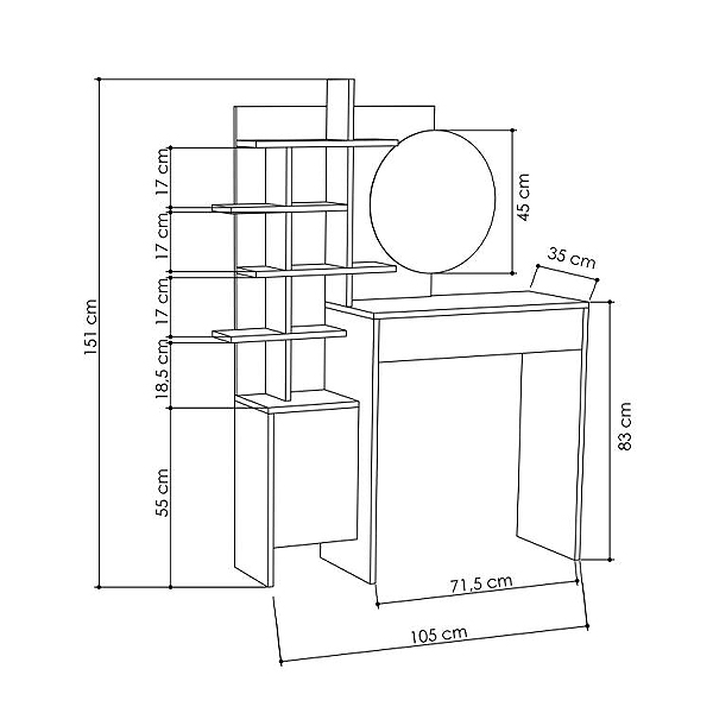 Τουαλέτα με καθρέπτη Mup χρώμα λευκό - φυσικό οξιάς 105x35x151εκ.