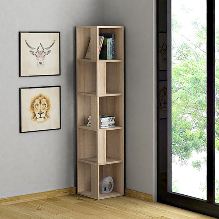 Βιβλιοθήκη γωνιακή Piano χρώμα φυσικό οξιάς 31,4x31,4x158,9εκ.