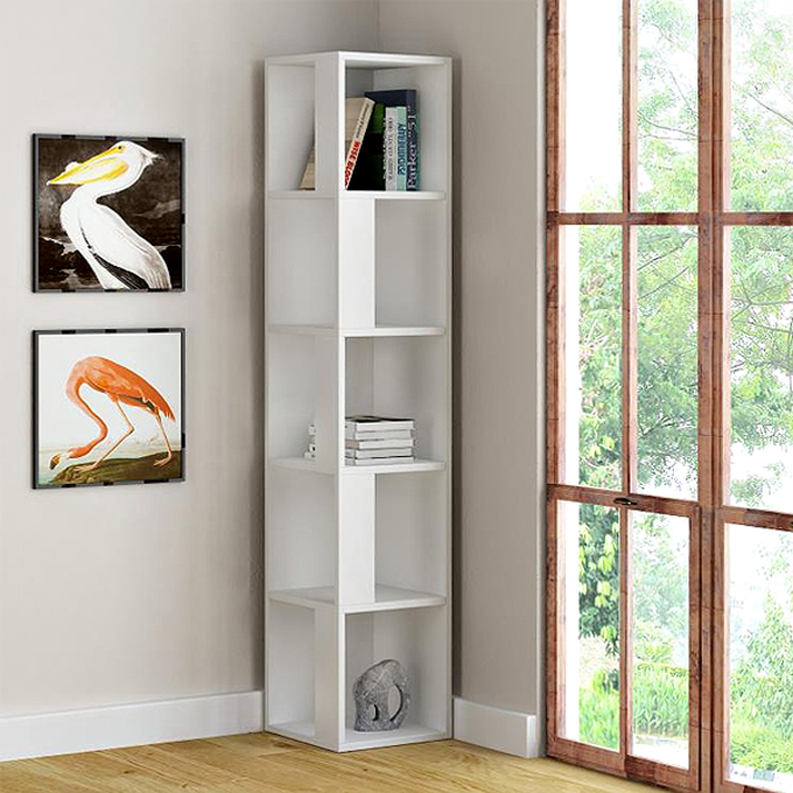 Βιβλιοθήκη γωνιακή Piano χρώμα λευκό 31,4x31,4x158,9εκ.