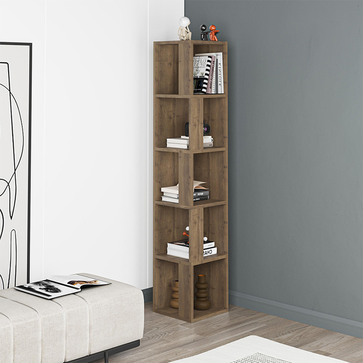 Βιβλιοθήκη γωνιακή Piano χρώμα ανοιχτό καρυδί 31,4x31,4x158,9εκ.